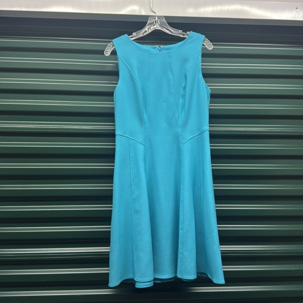 Women’s Blue Teal Sleeveless Midi Cocktail Summer Dress New York & Co Size 8